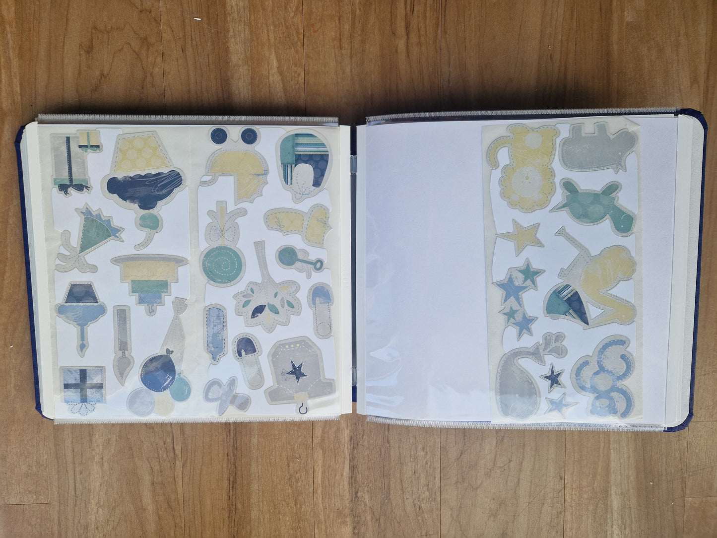 CM 8x8 Book cloth Album Cobalt with 2 sets pages, protectors and baby boy kit - Memories and Photos