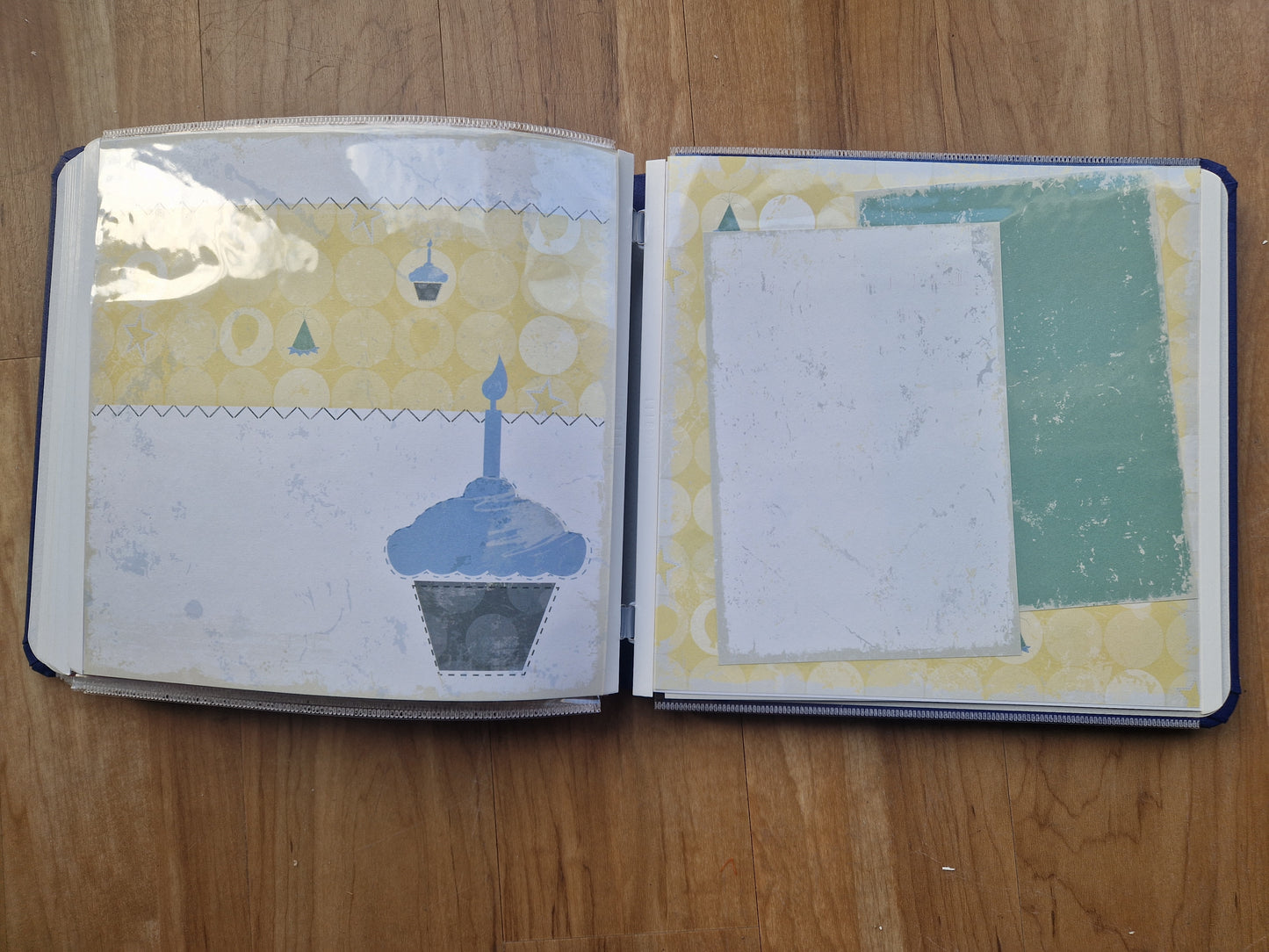 CM 8x8 Book cloth Album Cobalt with 2 sets pages, protectors and baby boy kit - Memories and Photos