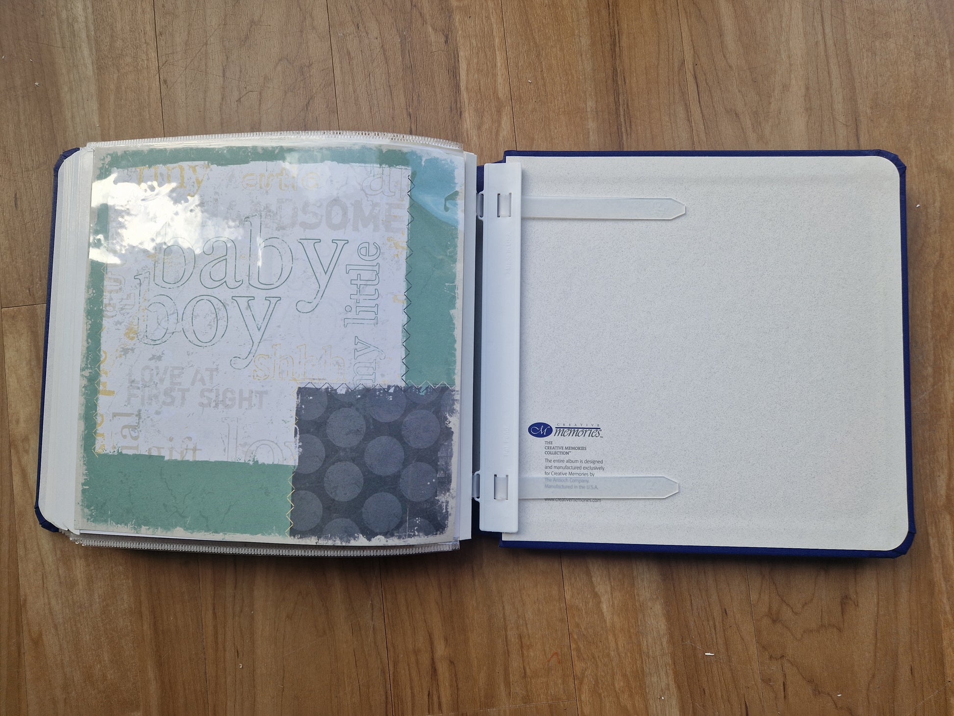 CM 8x8 Book cloth Album Cobalt with 2 sets pages, protectors and baby boy kit - Memories and Photos