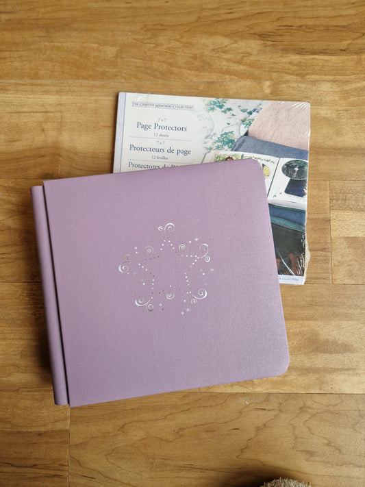 CM 7x7 Book cloth Album Lavender with 1 set pages and page protectors - Memories and Photos