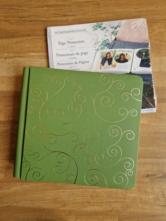 CM 7x7 Book cloth Album Green Swirls with 1 set pages and page protectors - Memories and Photos